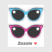 Retro Cat Style Zonneblauw en Roze Sticker (Vel)