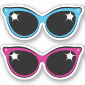 Retro Cat Style Zonneblauw en Roze Sticker (Voorkant)