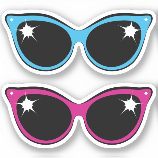 Retro Cat Style Zonneblauw en Roze Sticker (Voorkant)