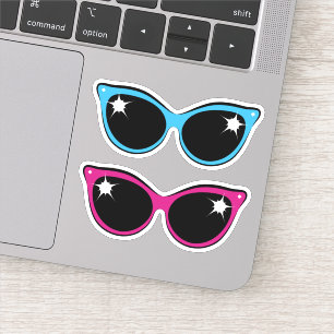 Retro Cat Style Zonneblauw en Roze Sticker