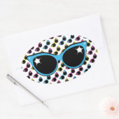 Retro Cat Sunbril Pattern met Blue Ovale Sticker (Envelop)