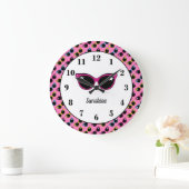 Retro Cat Sunbril Pattern Pink Persoonlijk Grote Klok (Huis)
