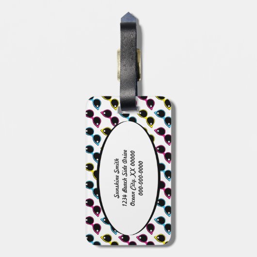 Retro Cat Sunglazen Patroon Bagagelabel (Achterkant verticaal)