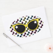 Retro Cat Sunglazen Patroon met Geel Ovale Sticker (Envelop)