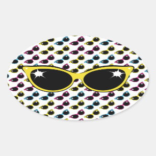 Retro Cat Sunglazen Patroon met Geel Ovale Sticker