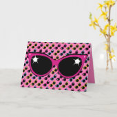 Retro Cat Sunglazen Patroon met Roze Kaart (Gele Bloem)
