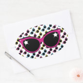 Retro Cat Sunglazen Patroon met Roze Ovale Sticker (Envelop)