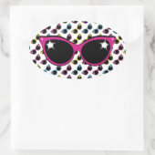 Retro Cat Sunglazen Patroon met Roze Ovale Sticker (Tas)