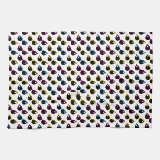 Retro Cat Sunglazen Patroon Theedoek (Horizontaal)