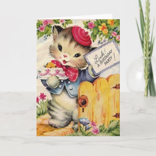 Retro Cat verjaardagsfeestje uitnodiging (Voorkant)