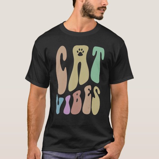 Retro CAT VIBES Pet Humor Loving mam Groovy 6 T-shirt (Voorkant)