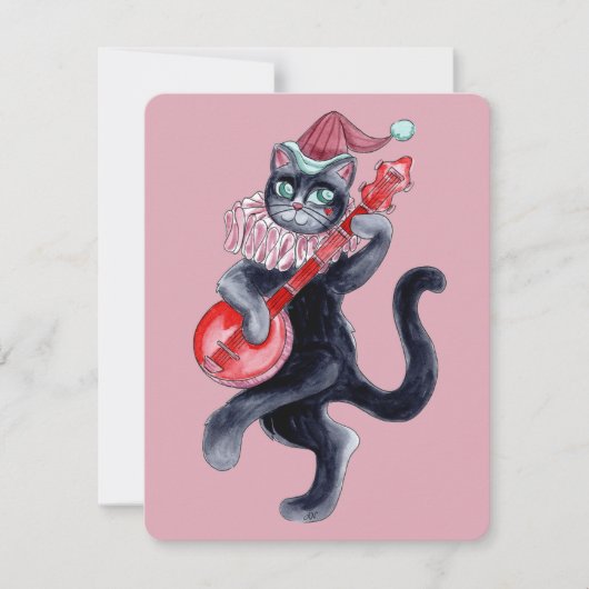 Retro Cat Waterverf Illustratie Vakantie Kaart (Voorkant)