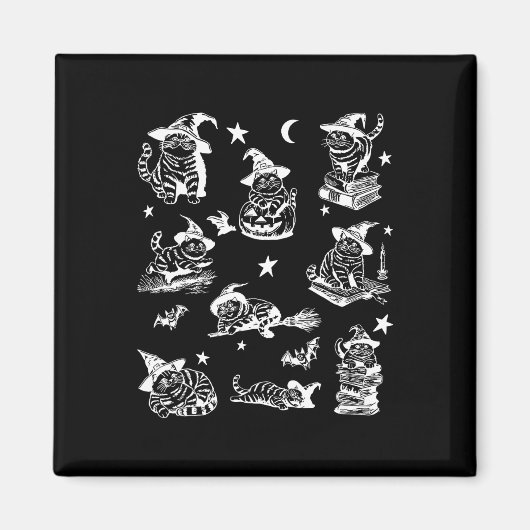 Retro Cat Witch Halloween Cat Pumpkin Salem Witch Magneet (Voorkant)