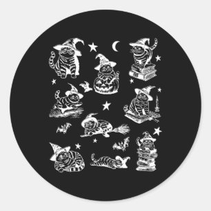 Retro Cat Witch Halloween Cat Pumpkin Salem Witch Ronde Sticker