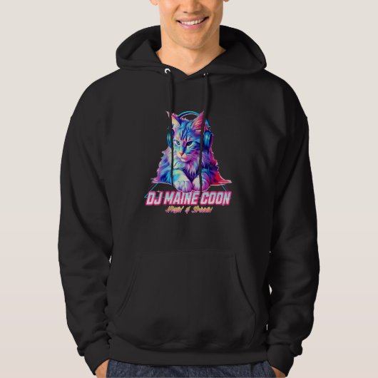 Retro Cat with Headphones Music DJ Maine Coon Cat Hoodie (Voorkant)