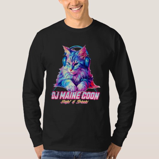 Retro Cat with Headphones  Music DJ Maine Coon Cat T-shirt (Voorkant)