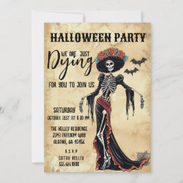 Retro  Catrina Skeleton Halloween Party Kaart