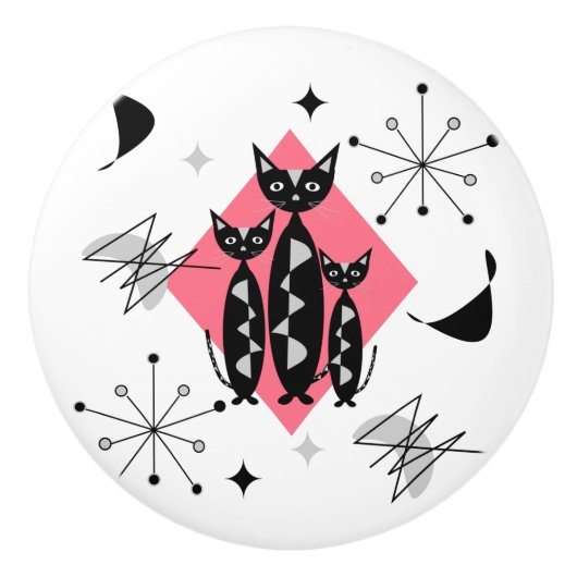Retro Cats Atomic Starburst Moderne Middeleeuw Keramische Knop (Voorkant)