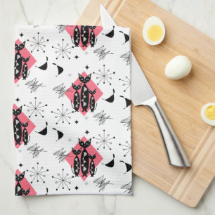 Retro Cats Atomic Starburst Moderne Middeleeuw Theedoek