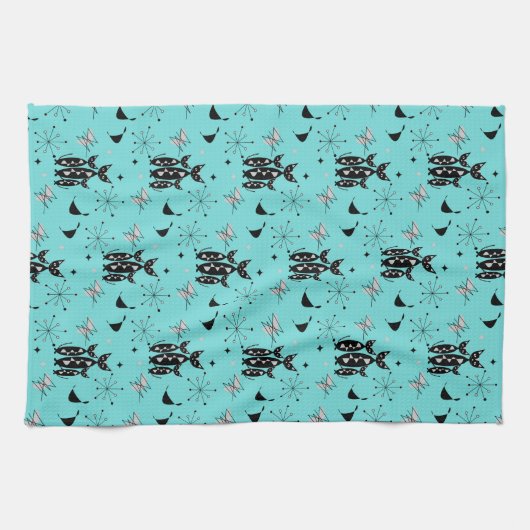 Retro Cats Atomic Starburst Moderne Middenstand Ki Theedoek (Horizontaal)