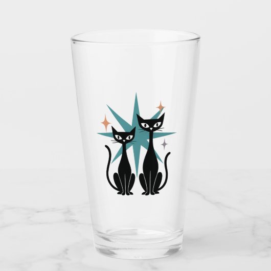 Retro Cats Blue Atomic Starburst Glass | midden va Glas (Voorkant)