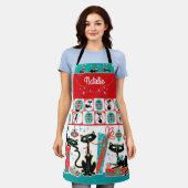 Retro Cats Christmas Apron- Customizable Schort (Gedragen)