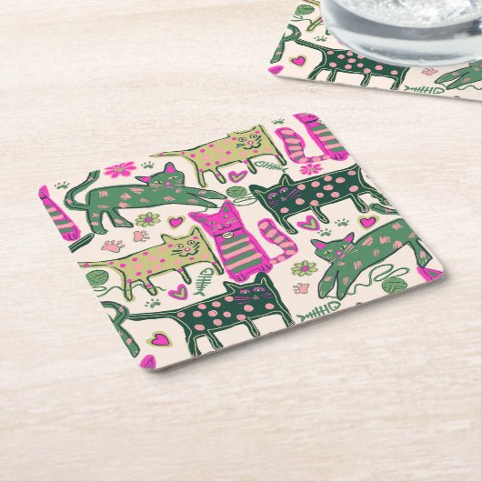 Retro Cats Design Kartonnen Onderzetters (Schuin)