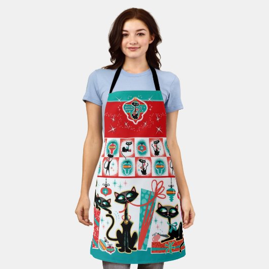 Retro Cats Kerst Schort (Gedragen)