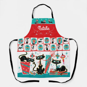 Retro Cats Kerst Schort- Aanpasbaar Schort