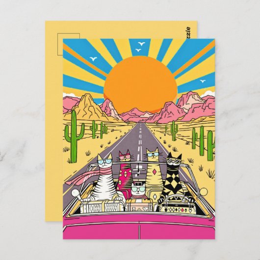 Retro Cats on Vacation Take a Road Trip Briefkaart (Voorkant / Achterkant)