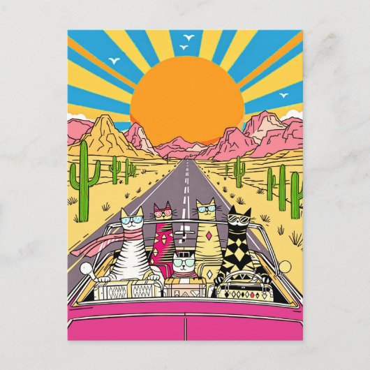 Retro Cats on Vacation Take a Road Trip Briefkaart (Voorkant)