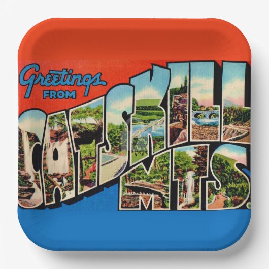 Retro Catskill-gebergte  Papieren Bordje (Voorkant)