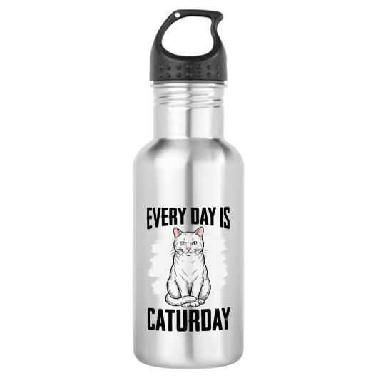 Retro Caturday Kat Liefhebber Grappig Shirt Ontwer Waterfles (Voorkant)