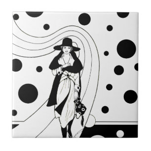 Retro Catwalk Model, Vintage Art Deco Mode Tegeltje