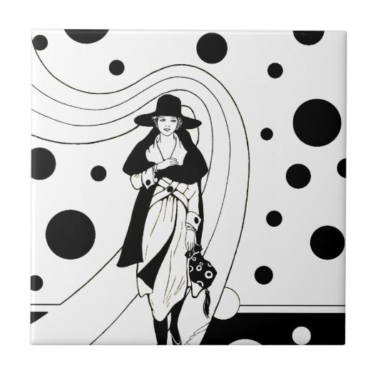 Retro Catwalk Model, Vintage Art Deco Mode Tegeltje (Voorkant)