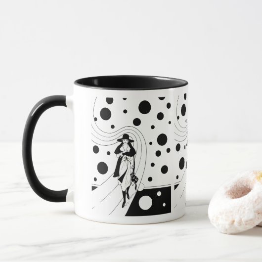 Retro-catwalkmodel, vintage art deco mode mok (Met donut)