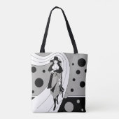 Retro catwalkmodel, vintage Art Deco mode Tote Bag (Achterkant)