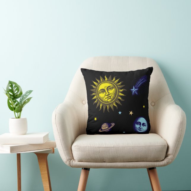Retro Celestial Art Sun Moon Stars Planet Comet Kussen (Stoel)