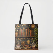 Retro celestial bookshelf book coffee lover tote bag (Voorkant)
