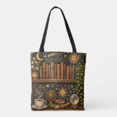Retro celestial bookshelf book coffee lover tote bag (Achterkant)