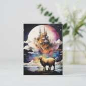 Retro Celestial Moon Schaap Avontuur Feestdagenkaart (Staand voorkant)