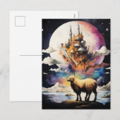Retro Celestial Moon Schaap Avontuur Feestdagenkaart (Voorkant / Achterkant)