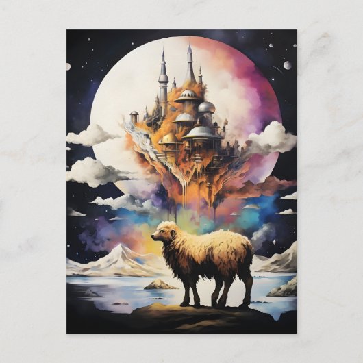 Retro Celestial Moon Schaap Avontuur Feestdagenkaart (Voorkant)