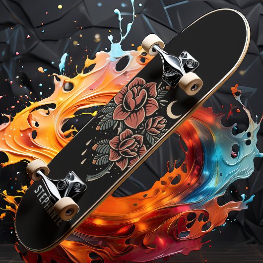 Retro Celestile Rozen Tattoo Stijl Aangepaste naam Persoonlijk Skateboard