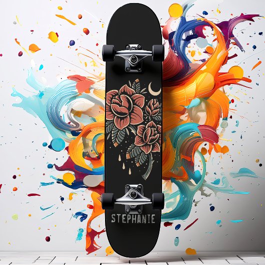 Retro Celestile Rozen Tattoo Stijl Aangepaste naam Persoonlijk Skateboard