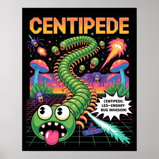 Retro Centipede Arcade Pixel Art Wall Art - Leg-en Poster (Voorkant)