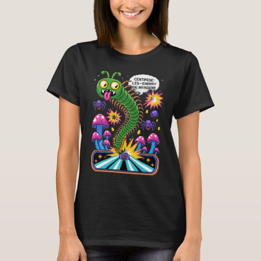 Retro Centipede Arcade T-Shirt - Leg-endary 80s  (Voorkant)