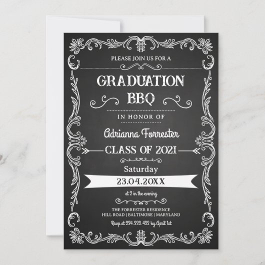 Retro Chalkboard Afstuderen BBQ Uitnodiging (Voorkant)
