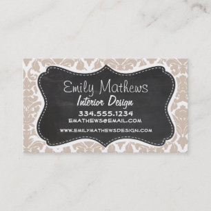 Retro Chalkboard Almond Color Damask Patroon Visitekaartje