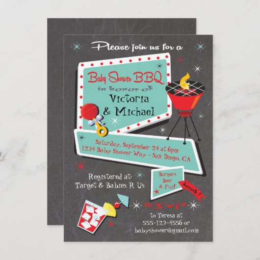 Retro Chalkboard Baby shower Barbecue Uitnodiging (Voorkant / Achterkant)